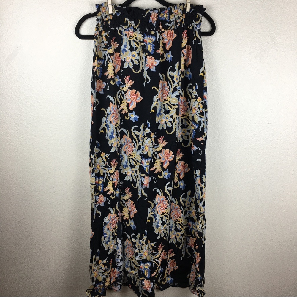 i Jeans by Buffalo Floral Double Slit Maxi Skirt Black Peach Blue Size M